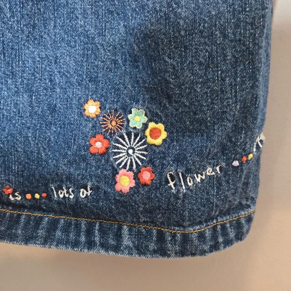 OshKosh B'gosh Girls 3T Vintage Denim Overall Dress Cupcake Flower Embroidery